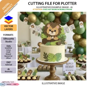 Cute lion SVG cut file for jungle party cake topper